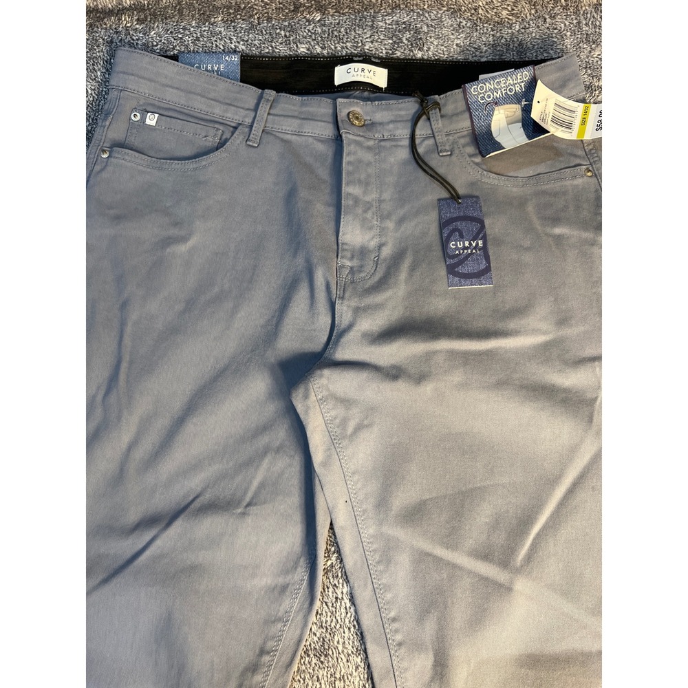 Curve Appeal Concealed Comfort Slim Leg Jeans Light Slate Gray 14/32 NWT